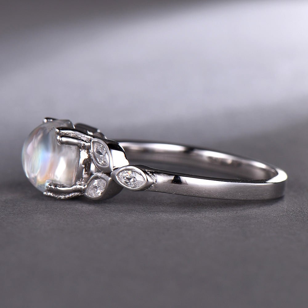 Vintage Round Moonstone Marquise Moissanite Shamrock Leaf Ring - Lord of Gem Rings