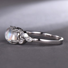 Vintage Round Moonstone Marquise Moissanite Shamrock Leaf Ring - Lord of Gem Rings