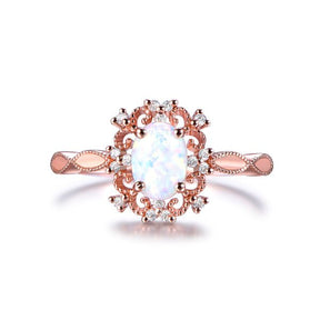 Vintage Style Oval Africa Opal Diamond Floral Halo Engagement Ring - Lord of Gem Rings