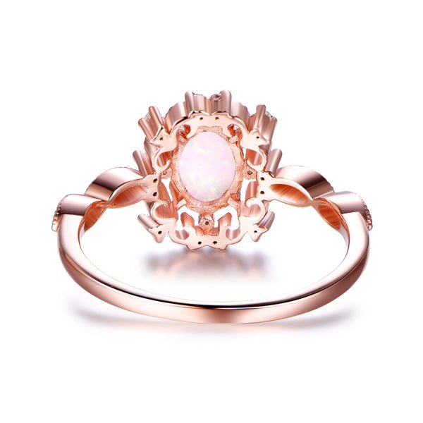Vintage Style Oval Africa Opal Diamond Floral Halo Engagement Ring - Lord of Gem Rings