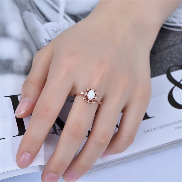 Vintage Style Oval Africa Opal Diamond Floral Halo Engagement Ring - Lord of Gem Rings