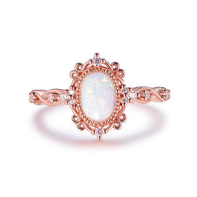 Vintage Style Oval Africa Opal Moissanite Floral Engagement Ring in 14K Gold - Lord of Gem Rings