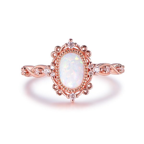 Vintage Style Oval Africa Opal Moissanite Floral Engagement Ring in 14K Gold - Lord of Gem Rings