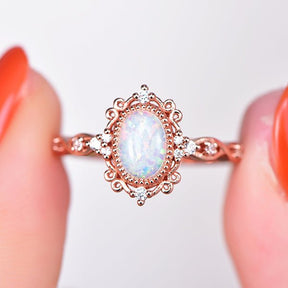Vintage Style Oval Africa Opal Moissanite Floral Engagement Ring in 14K Gold - Lord of Gem Rings