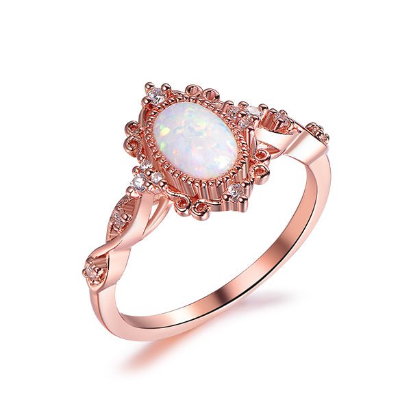 Vintage Style Oval Africa Opal Moissanite Floral Engagement Ring in 14K Gold - Lord of Gem Rings