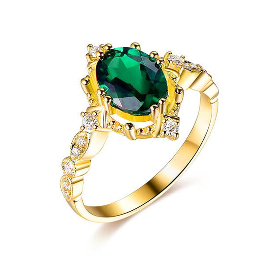 Vintage Style Oval Emerald Diamond Engagement Ring