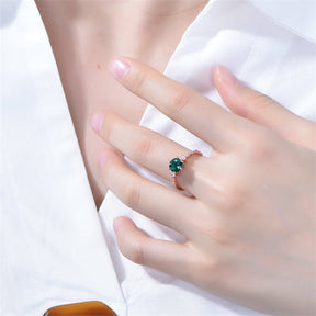 Vintage Style Prong-Set Round Emerald Diamond Engagement Ring - Lord of Gem Rings