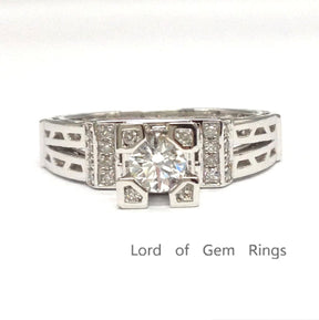 Vintage Style Round Moissanite Ring Eiffel Tower Diamond Accents - Lord of Gem Rings