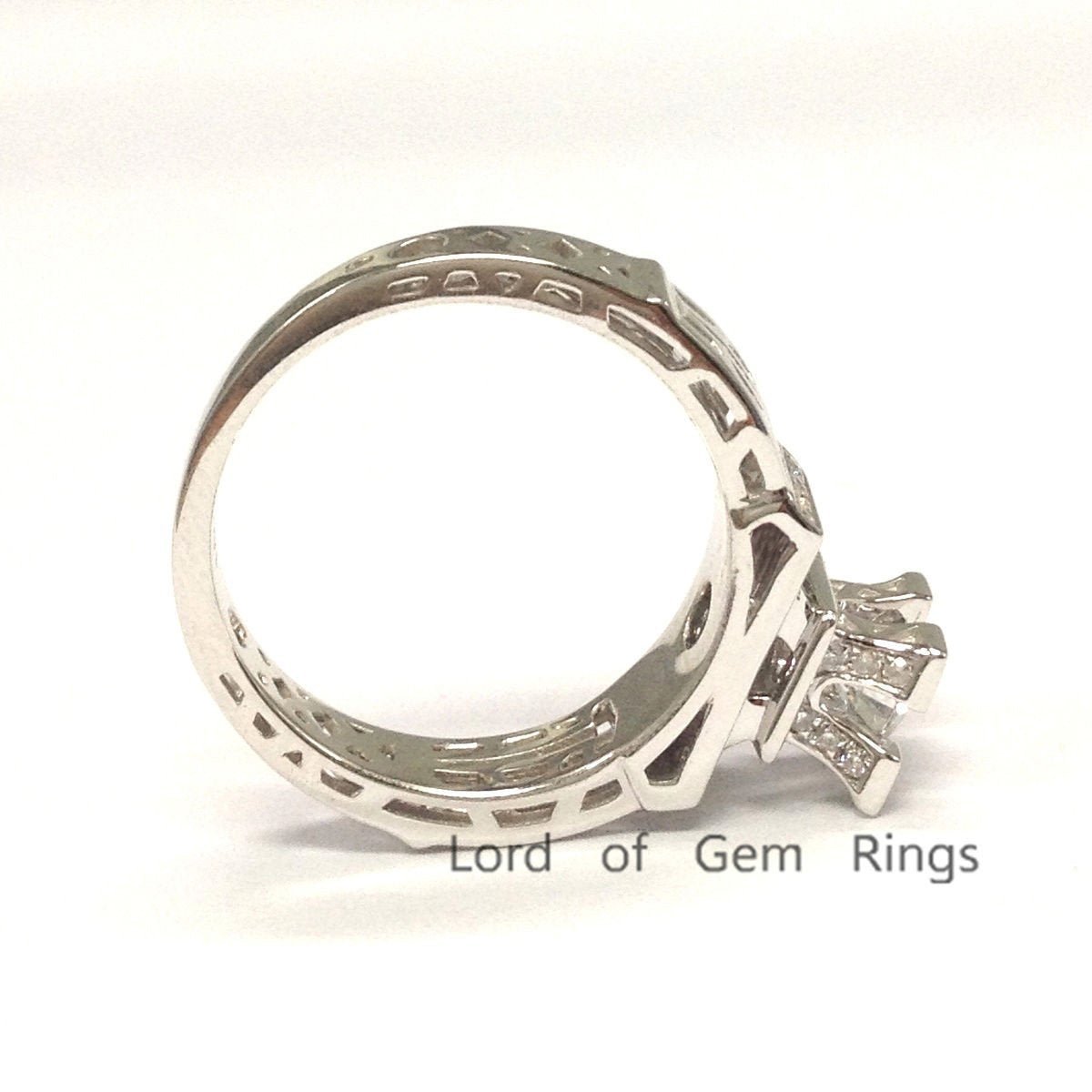 Vintage Style Round Moissanite Ring Eiffel Tower Diamond Accents - Lord of Gem Rings
