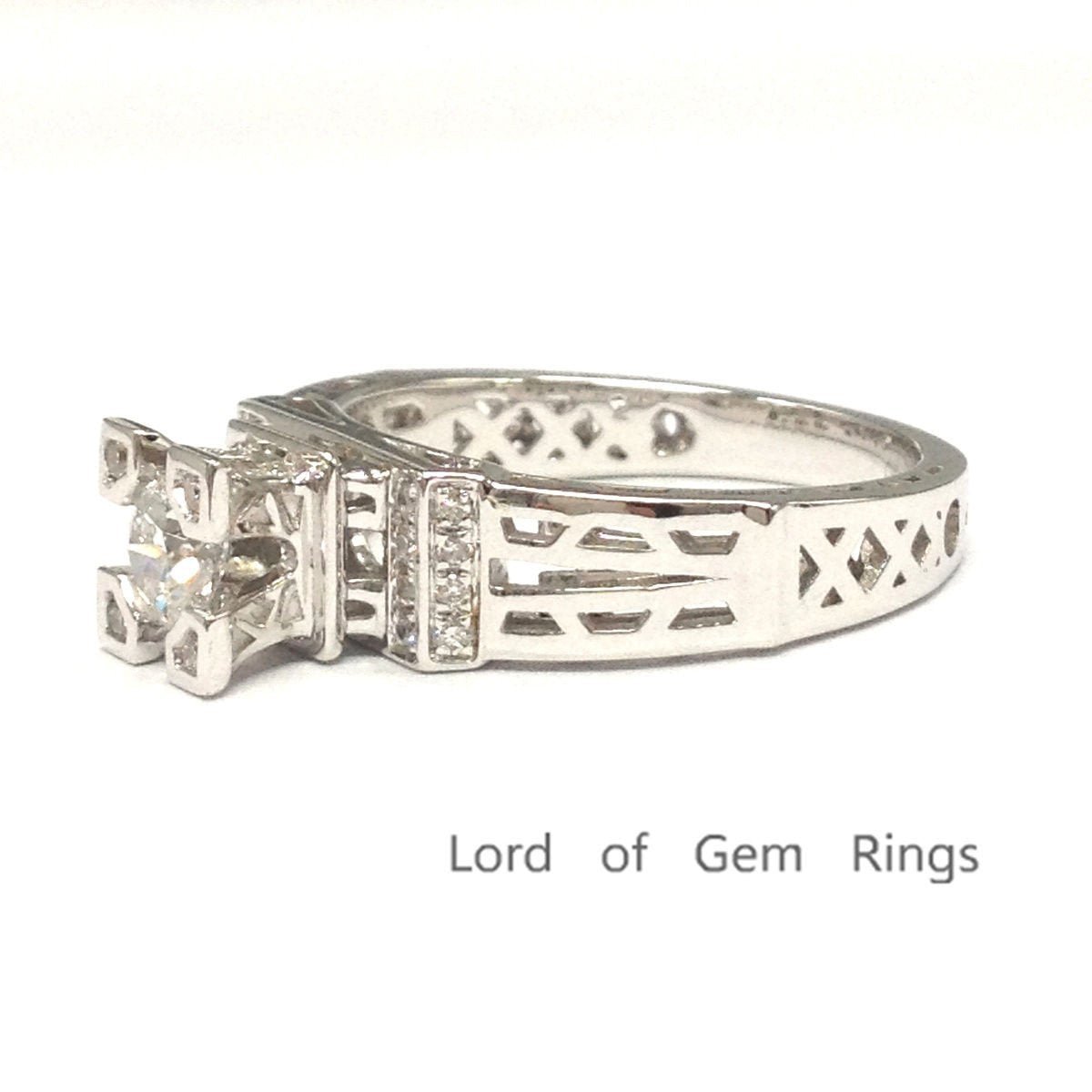 Vintage Style Round Moissanite Ring Eiffel Tower Diamond Accents - Lord of Gem Rings