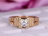 Vintage Style Round Moissanite Ring Eiffel Tower Diamond Accents - Lord of Gem Rings