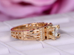Vintage Style Round Moissanite Ring Eiffel Tower Diamond Accents - Lord of Gem Rings