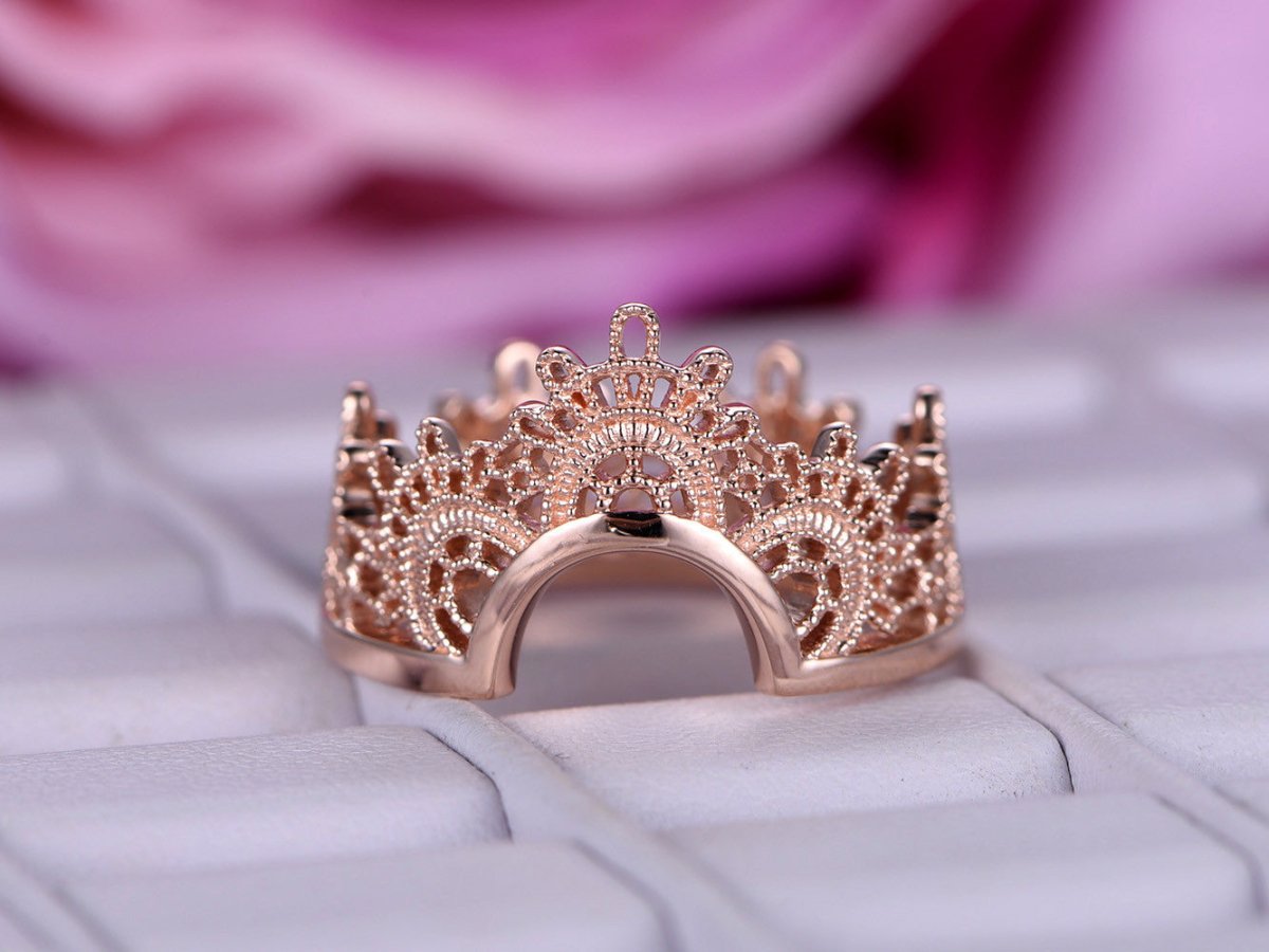 Vintage Tiara Crown Ring Guard 14K Rose Gold - Lord of Gem Rings