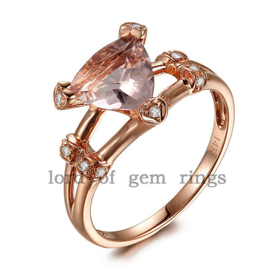 Vintage Trillion Morganite Diamond Engagement Ring 14K Rose Gold