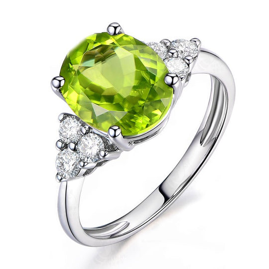 Vintage Trio Accents Oval Peridot Solitaire Ring