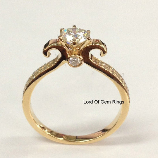 Vintage Vase Round Moissanite Ring with Diamond Accents
