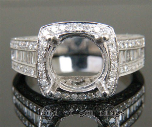 VS Baguette Diamond Engagement Semi Mount Ring 14K White Gold Setting Round 9mm - Lord of Gem Rings