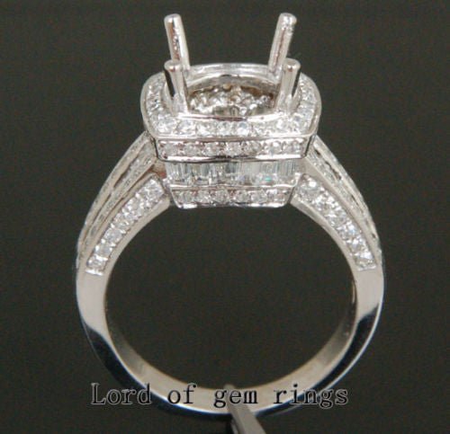 VS Baguette Diamond Engagement Semi Mount Ring 14K White Gold Setting Round 9mm