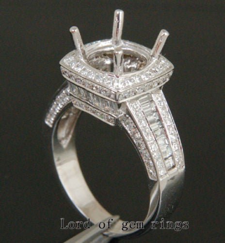 VS Baguette Diamond Engagement Semi Mount Ring 14K White Gold Setting Round 9mm - Lord of Gem Rings