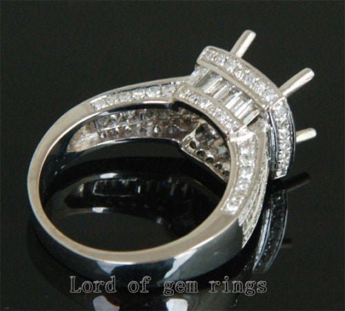 VS Baguette Diamond Engagement Semi Mount Ring 14K White Gold Setting Round 9mm - Lord of Gem Rings