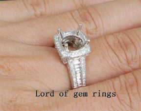 VS Baguette Diamond Engagement Semi Mount Ring 14K White Gold Setting Round 9mm - Lord of Gem Rings