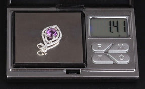 VS Dark 6mm Amethyst .35ctw Diamonds Solid 14k White Gold Pendant For Necklace - Lord of Gem Rings