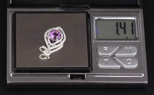 VS Dark 6mm Amethyst .35ctw Diamonds Solid 14k White Gold Pendant For Necklace - Lord of Gem Rings