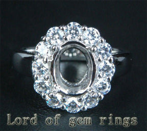 VS Diamond Engagement Semi Mount Ring 14K White Gold Setting Oval 7x9mm - Lord of Gem Rings