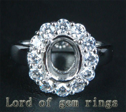 VS Diamond Engagement Semi Mount Ring 14K White Gold Setting Oval 7x9mm - Lord of Gem Rings