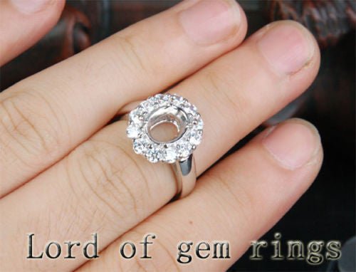 VS Diamond Engagement Semi Mount Ring 14K White Gold Setting Oval 7x9mm - Lord of Gem Rings