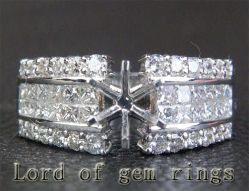 VS/H Diamond Engagement Semi Mount Ring 14K White Gold Round 6-6.5mm Invisible Set