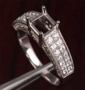 VS/H Diamond Engagement Semi Mount Ring 14K White Gold Setting Princess 5.5mm Milgrain - Lord of Gem Rings