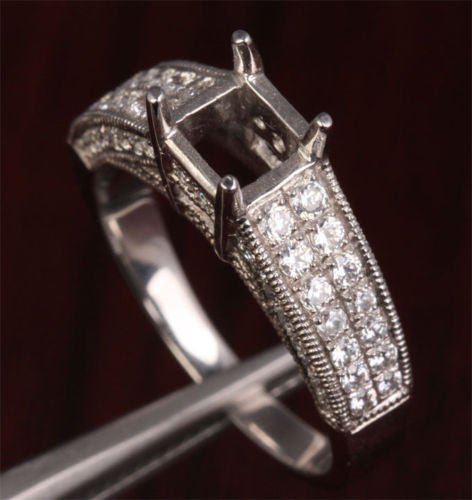 VS/H Diamond Engagement Semi Mount Ring 14K White Gold Setting Princess 5.5mm Milgrain - Lord of Gem Rings