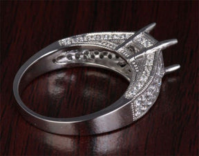 VS/H Diamond Engagement Semi Mount Ring 14K White Gold Setting Princess 5.5mm Milgrain - Lord of Gem Rings