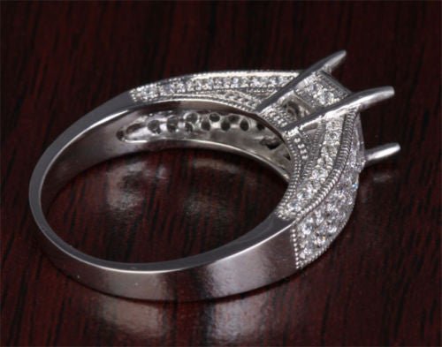 VS/H Diamond Engagement Semi Mount Ring 14K White Gold Setting Princess 5.5mm Milgrain - Lord of Gem Rings