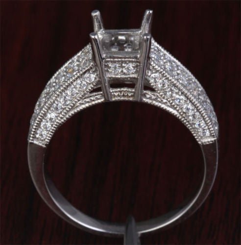 VS/H Diamond Engagement Semi Mount Ring 14K White Gold Setting Princess 5.5mm Milgrain - Lord of Gem Rings