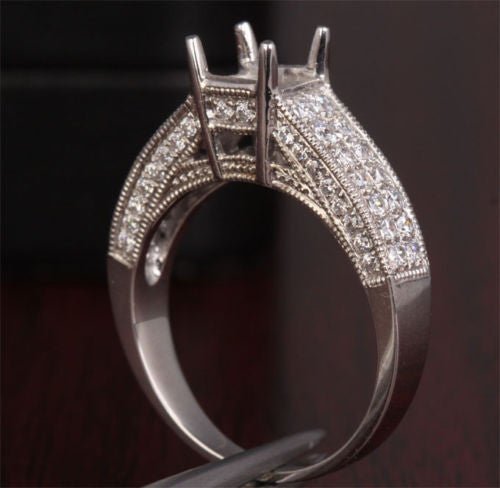 VS/H Diamond Engagement Semi Mount Ring 14K White Gold Setting Princess 5.5mm Milgrain - Lord of Gem Rings
