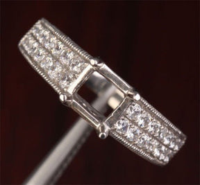 VS/H Diamond Engagement Semi Mount Ring 14K White Gold Setting Princess 5.5mm Milgrain - Lord of Gem Rings