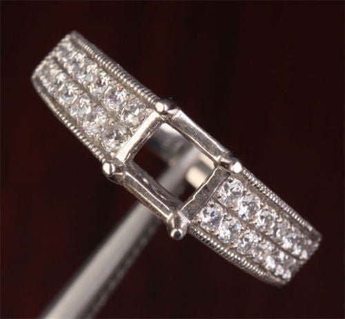 VS/H Diamond Engagement Semi Mount Ring 14K White Gold Setting Princess 5.5mm Milgrain - Lord of Gem Rings