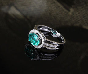 W-E Oval Emerald Diamond Halo Engagement Ring 14k White Gold - Lord of Gem Rings