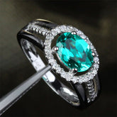 W-E Oval Emerald Diamond Halo Engagement Ring 14k White Gold - Lord of Gem Rings