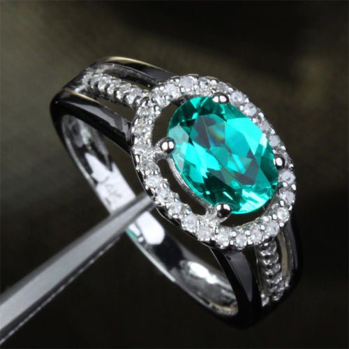 W-E Oval Emerald Diamond Halo Engagement Ring 14k White Gold - Lord of Gem Rings