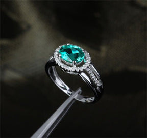 W-E Oval Emerald Diamond Halo Engagement Ring 14k White Gold - Lord of Gem Rings