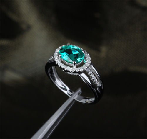 W-E Oval Emerald Diamond Halo Engagement Ring 14k White Gold - Lord of Gem Rings