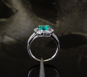 W-E Oval Emerald Diamond Halo Engagement Ring 14k White Gold - Lord of Gem Rings