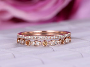 Yellow and White Diamond Stackable Half Eternity Ring Set - Lord of Gem Rings