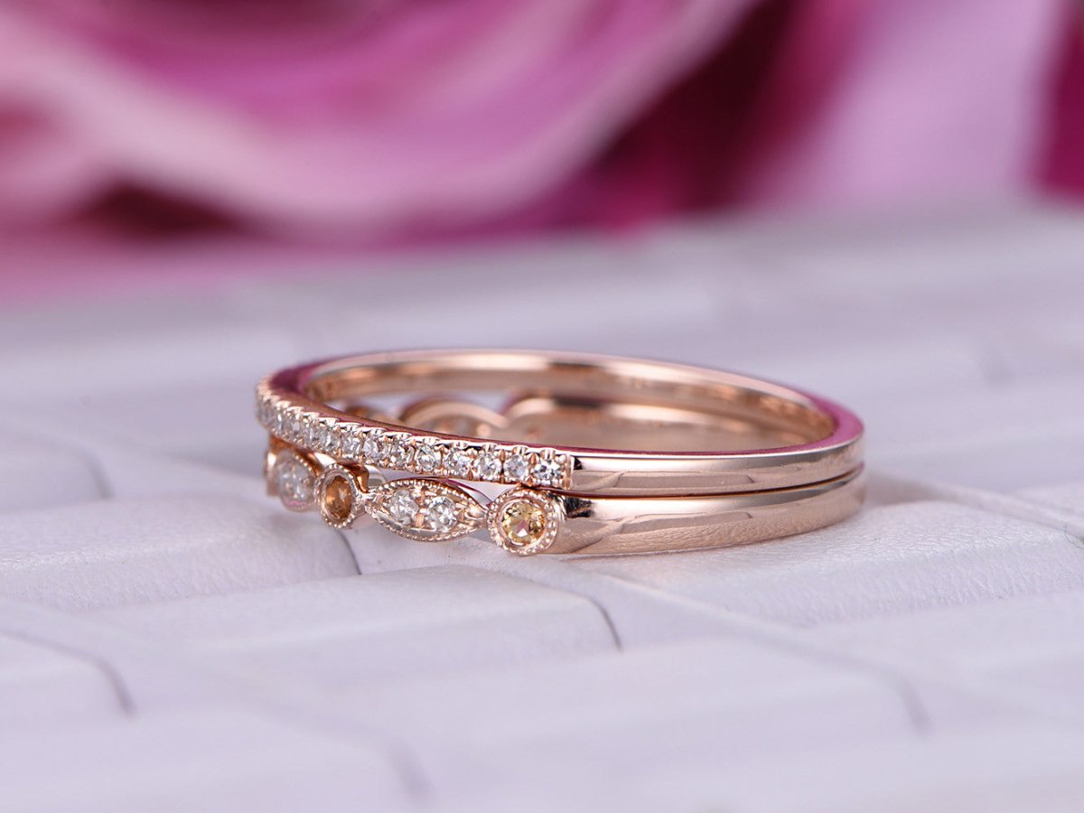 Yellow and White Diamond Stackable Half Eternity Ring Set - Lord of Gem Rings