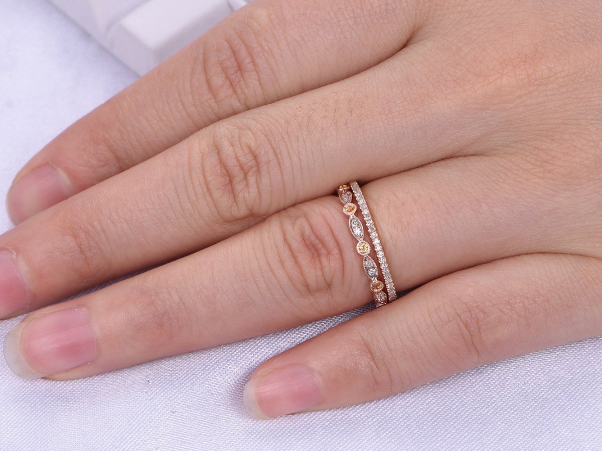 Yellow and White Diamond Stackable Half Eternity Ring Set - Lord of Gem Rings