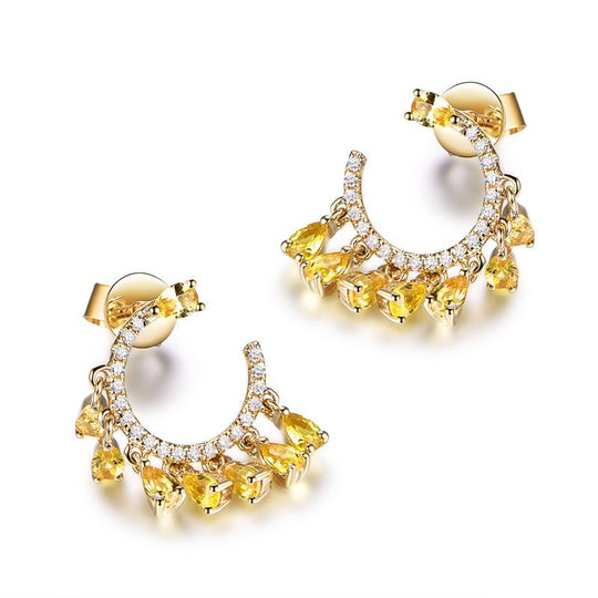 Yellow Sapphire Diamond Dangle Earrings 18K Gold