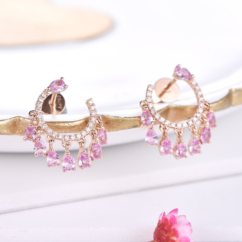 Yellow Sapphire Diamond Dangle Earrings 18K Gold - Lord of Gem Rings